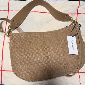 Clare V Moyen Messenger Clay Woven Checker Suede NWT